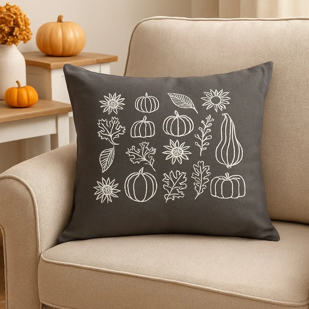 IKEA Hostpromenad Fall Harvest Pumpkin Pillow Cover Gray 20x20 Farmhouse